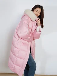 2022 Winter Big Fur Collar Mid-Length Down Jackets Women Fashion Solid Hooded Stand Collar Long Outwear Thick Warm Winter Parkas