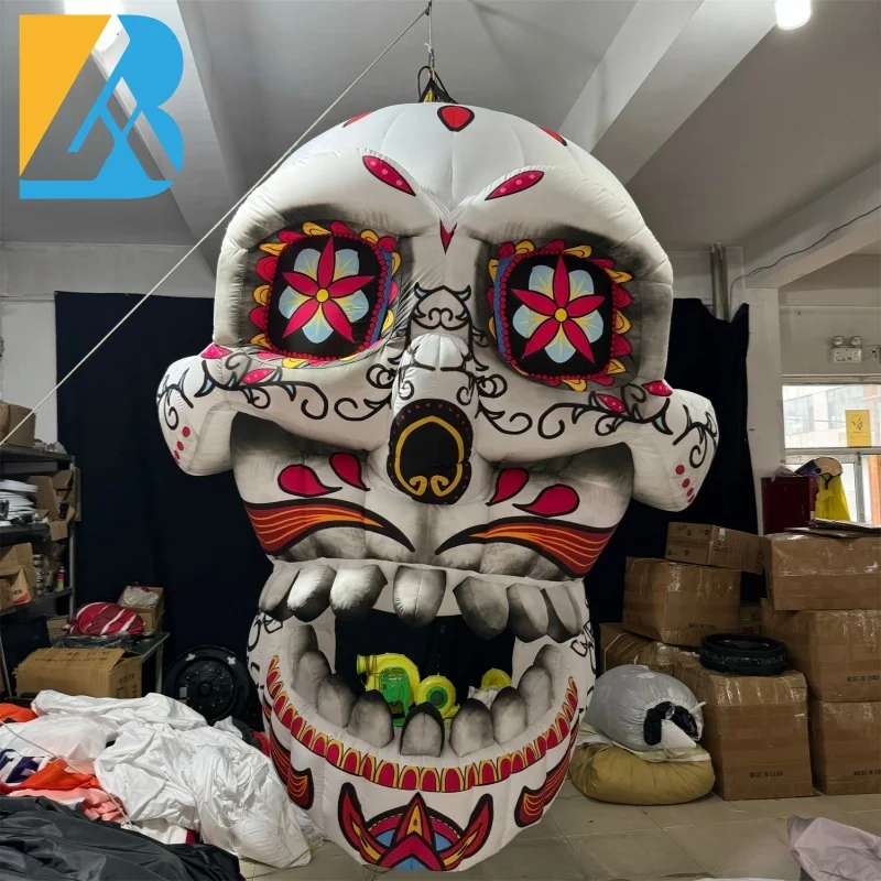 

Bespoke Musical Halloween Inflatables Large Blow up Colorful Skull for Ceiling Party Decorations Toys