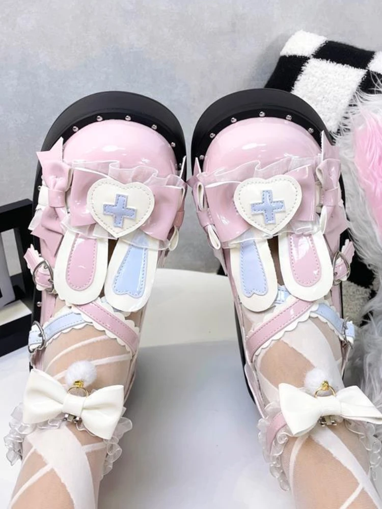 

Japanese Kawaii Lolita Mary Janes Shoes Women Heart-shape Vintage Sweet Pumps Shoes Female Cross-tied Elegant Fashion Shoes 2023