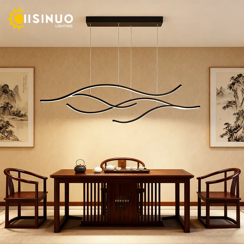 Minimalist Long Strip LED Pendant Light Adjustable Hanging Ceiling Chandelier Dining Room Light Lustre Home Decor Kitchen Living