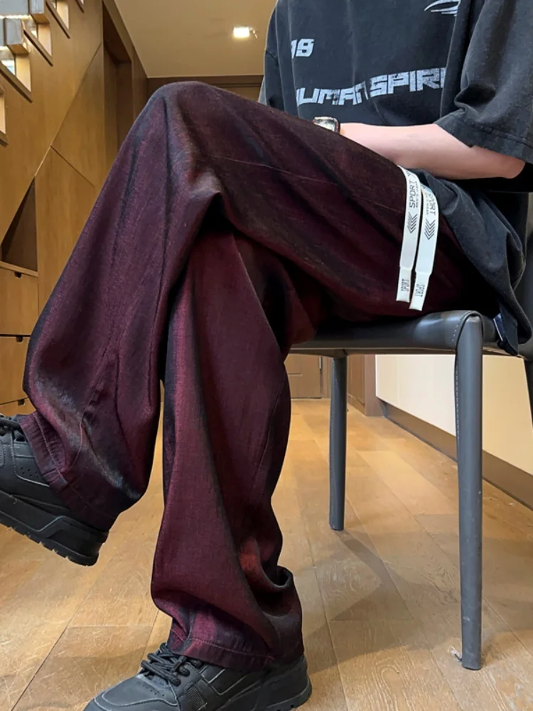 

Ice Silk Men's Summer Thin Drape Straight Casual Pants American Retro High Street Suit Pants Loose Fit Casual Trousers