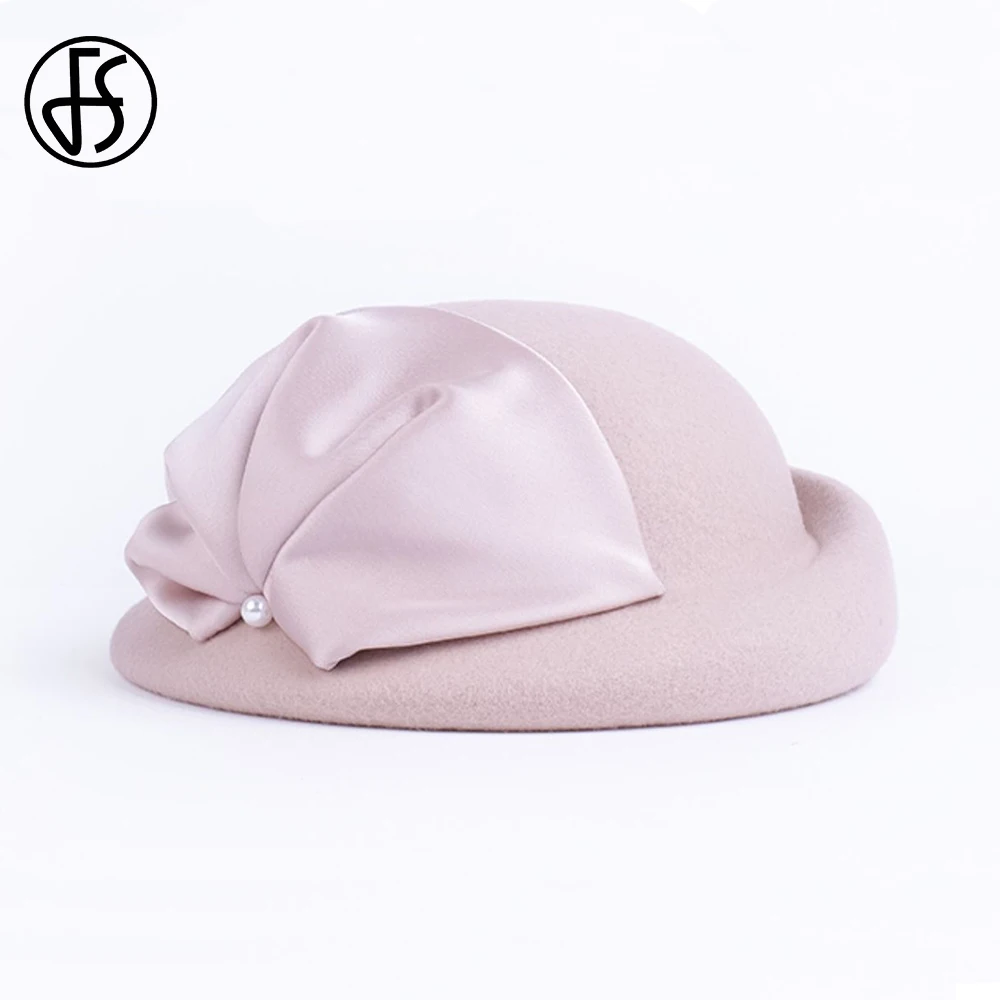 FS 2024 Winter Elegant Beret Fascinator Camel Little Top Hats For Women 100% Wool Felt Fedora British Fashion Black Millinery