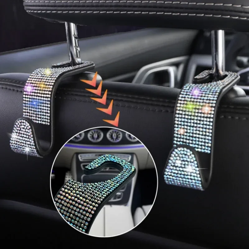 1Pcs Rhinestone Diamond Car Seat Back Hook Hanger Backseat Auto Back Universal Headrest Storage Holder Car Interior Accessories