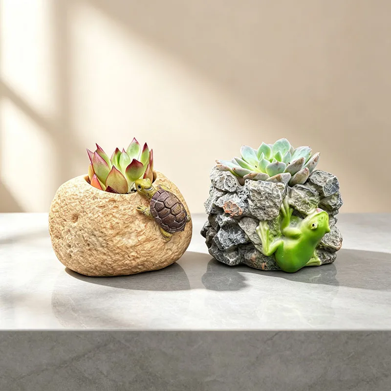 Novelty Animal Succulent Pot Resin Turtle Frog Planter Garden Balcony Landscape Ornament