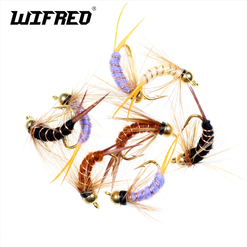 Wifreo 40PCS #12 #14 Brass Beadhead Emerger Nymph flies Fly Fishing Baits Buzzers Trout Lures Dry Fly Fishing Trout Flies