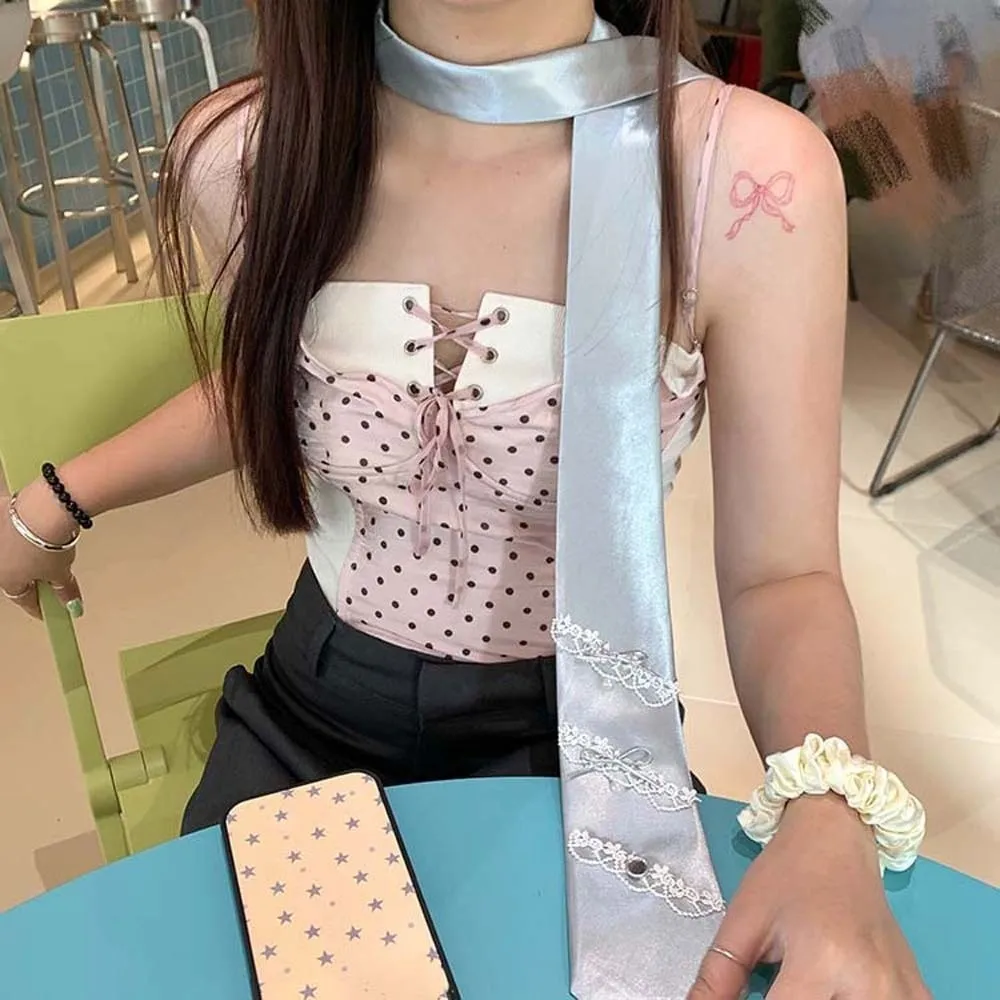 أنيقة متعددة الاستخدام الشريط ربطة القوس فيونكة الدانتيل رقيقة الديكور حزام الخصر السلس بلون ضيق وشاح طويل الطلاب