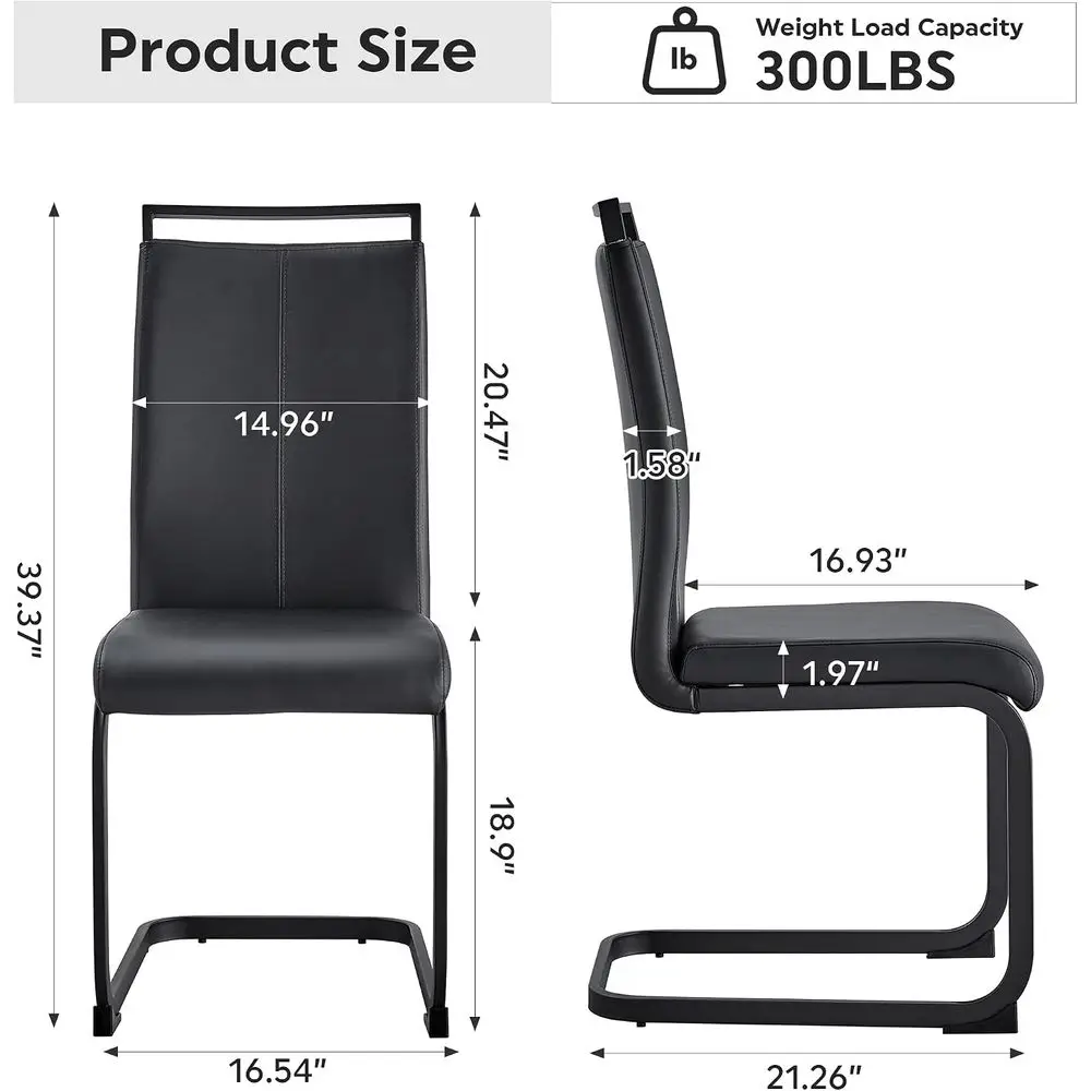 ern Dining Set o 2, Side Chairs With Black e, aux Leather Padded Seat High Back or Kitchen, Dining Room, Living Room - Black