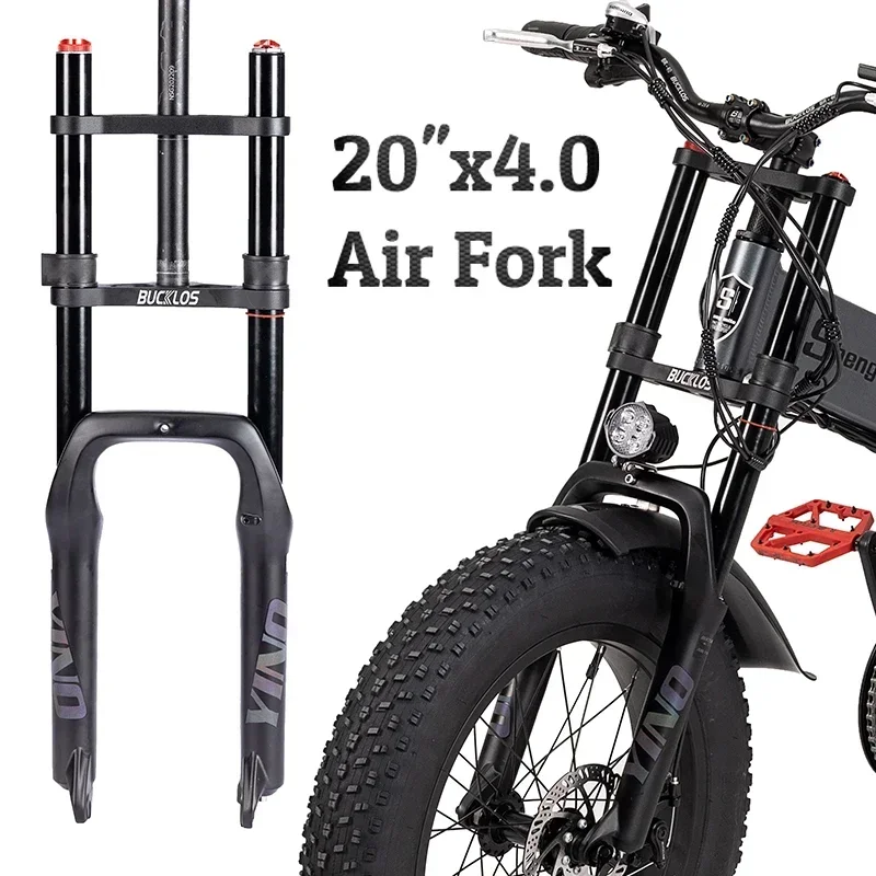 BUCKLOS 20*4.0 Fat Bike Air Fork Single/Double Shoulder 20inch Suspension Fork Disc Brake 9*135mm Snow Front Fork Bicycle Parts