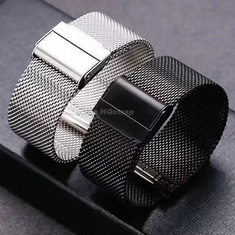 Металлический миланский ремешок из сетки 0,6 мм, 12 мм, 13 мм, 14 мм, 17 мм, 18 мм, 19 мм, 20 мм, 22 мм, сменный ремешок для часов из твердой нержавеющей стали