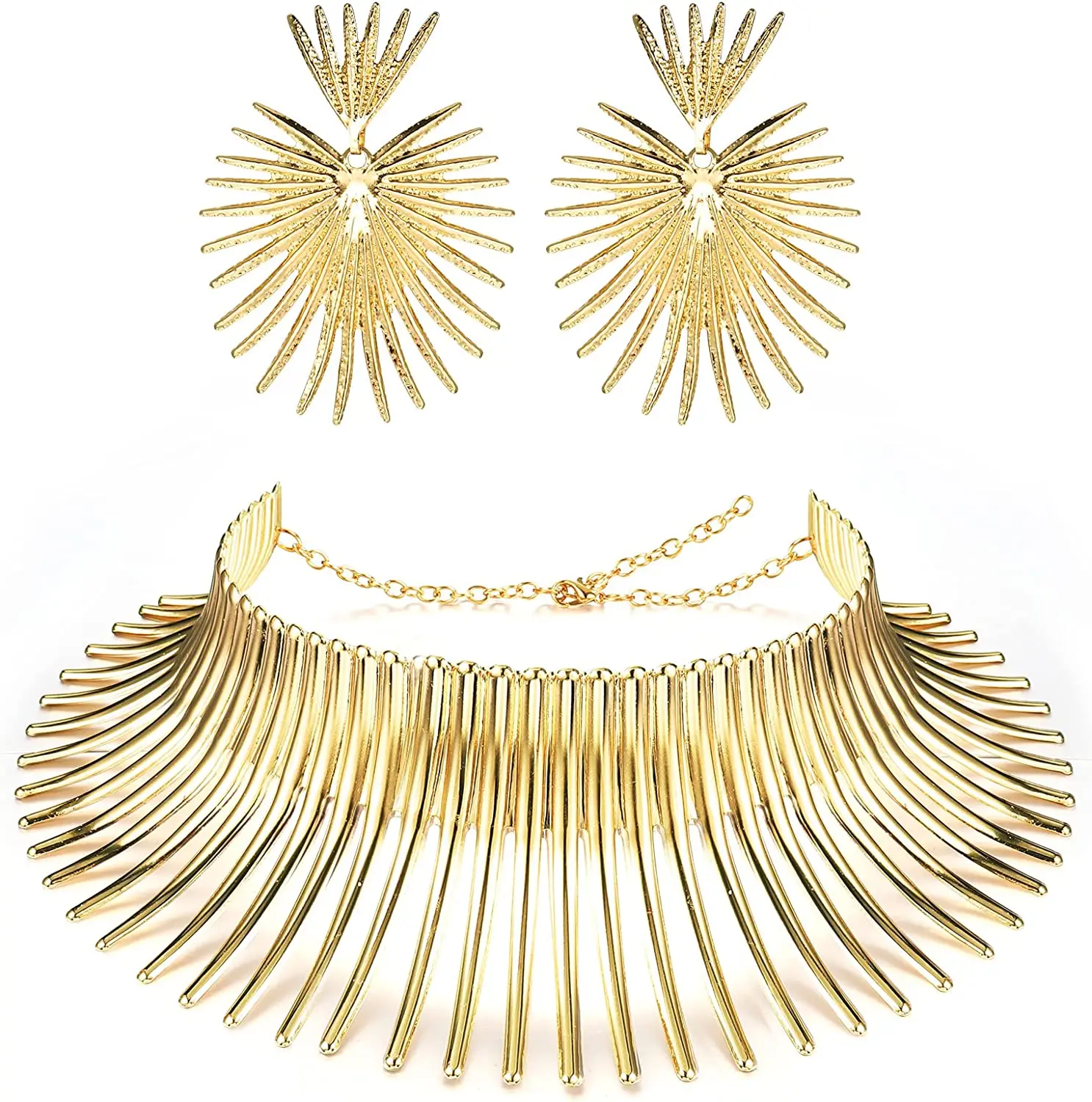 Liffly Designer Jewelry Exaggerated African Jewelry Gold Color Big Choker Necklace Earrings Set Jewelry Steampunk Party