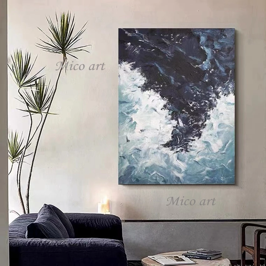 Art Showpiece Abstract Canvas Picture 3D Sea Wave Landscape Painting Original Hand-painted Wall Frameless Modern Office Artwork