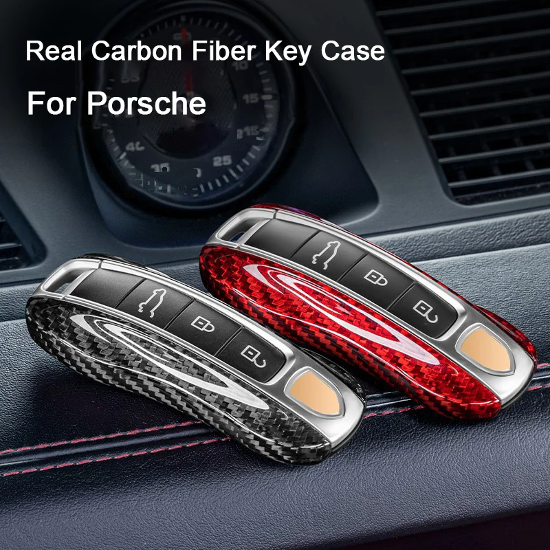 

Real Carbon Fiber For Porsche Cayenne Panamera 718 911 Taycan Macan Car Remote Smart Key Fob Case Cover Cap Replacement Shell