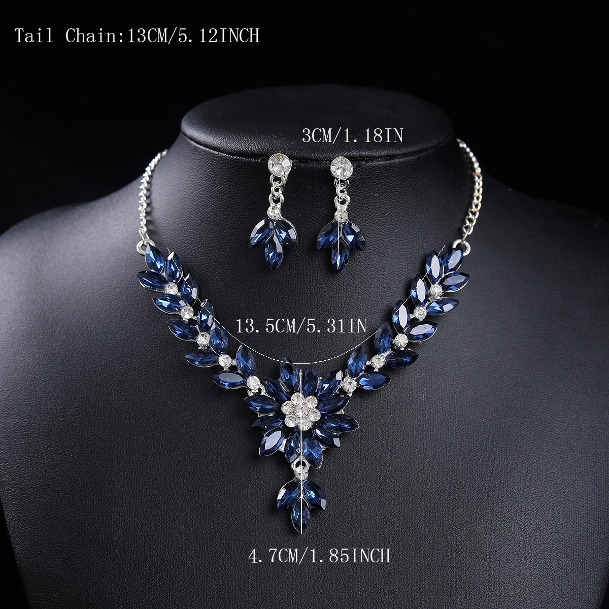 Luxury Blue/Red Sapphire Floral Jewelry Set Wedding Bridal Necklace & Drop Earrings Evening Gala Floral Crystal Jewelry Set image 3