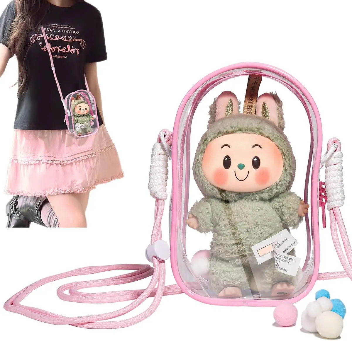

Clear PVC Protective Case for Plush Doll, Stadium Approved Crossbody Bag for Concerts