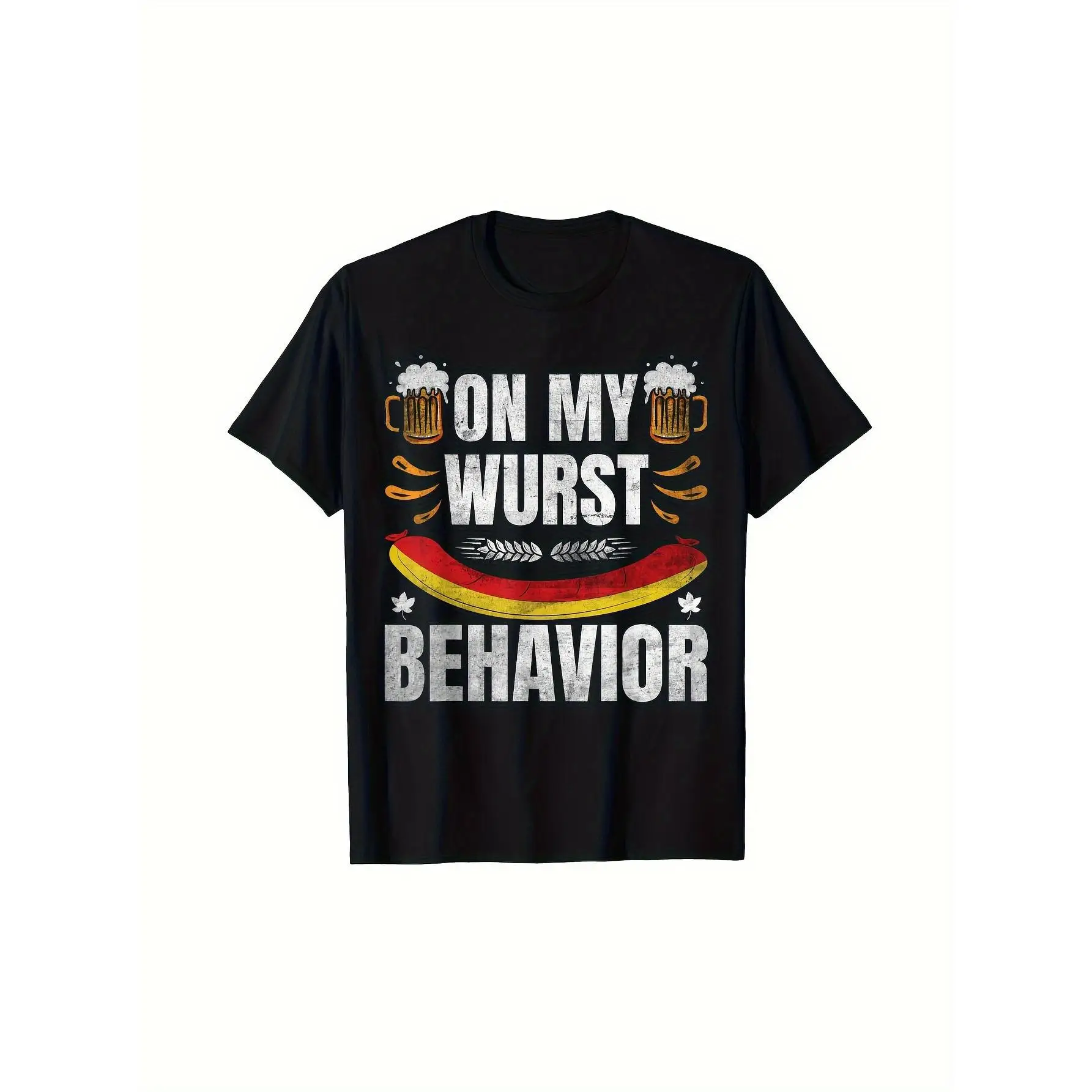 

Funny Oktoberfest T-Shirt, 'On My Wurst Behavior' Graphic Tee, German Beer Sausage Gift for Men, Vintage Casual Streetwear