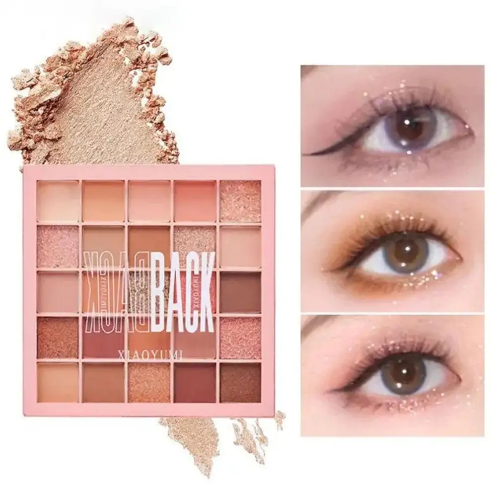 Paleta de sombras de ojos nacaradas con purpurina, 25 colores, mate, coreano, conjunto de maquillaje duradero, sombra larga V8T3