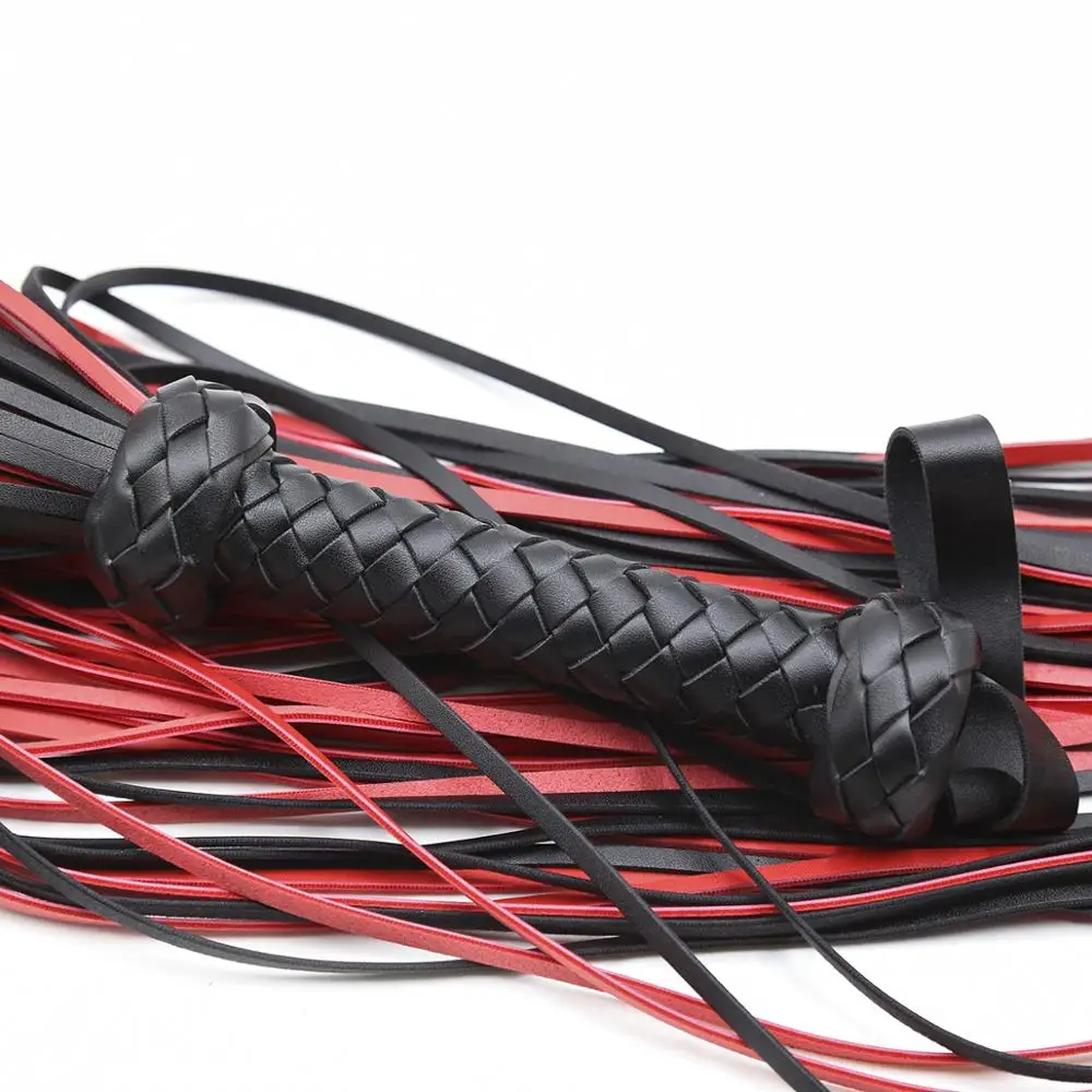 Fouet fétiche en cuir PU, noir et rouge, poignée de fouet, palette de fessée, Flirt BDSM, jeu adulte, jouets sexuels érotiques pour femmes et Couples