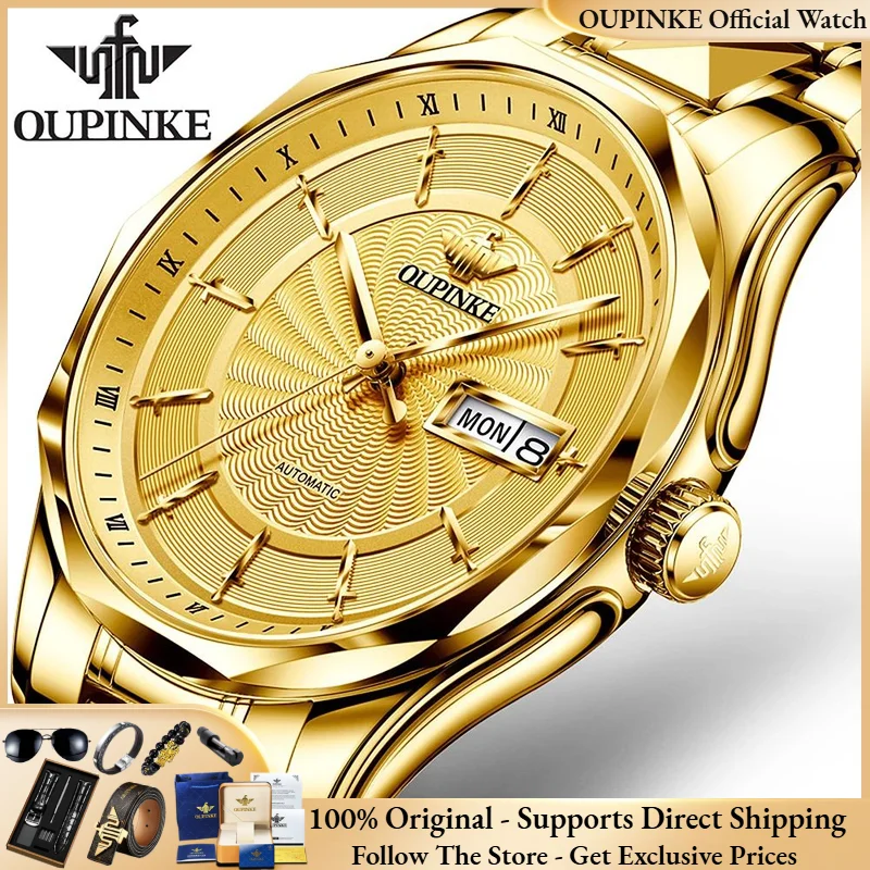 OUPINKE 3172 Men Watch Original Luxury Sapphire Mirror Double Calendar Men Automatic Mechanical Watch HD Luxury Bestseller Watch