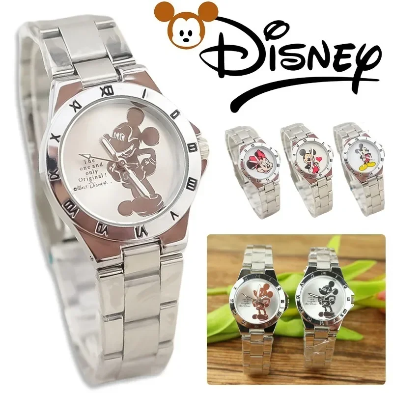 Disney Mickey Mouse Quartz Watches Minnie Steel Band Fashion Anime Student Clocks Dial Pointer Watch Cute Cartoon Birthday Gifts