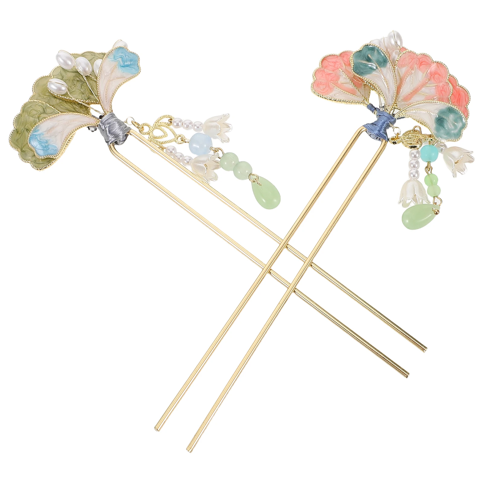 

2pcs Vintage Chinese Hair Sticks Flower Tassels U Shaped Hairpins Traditional Hanfu Accessories Women Chignon Updo Styling Tools