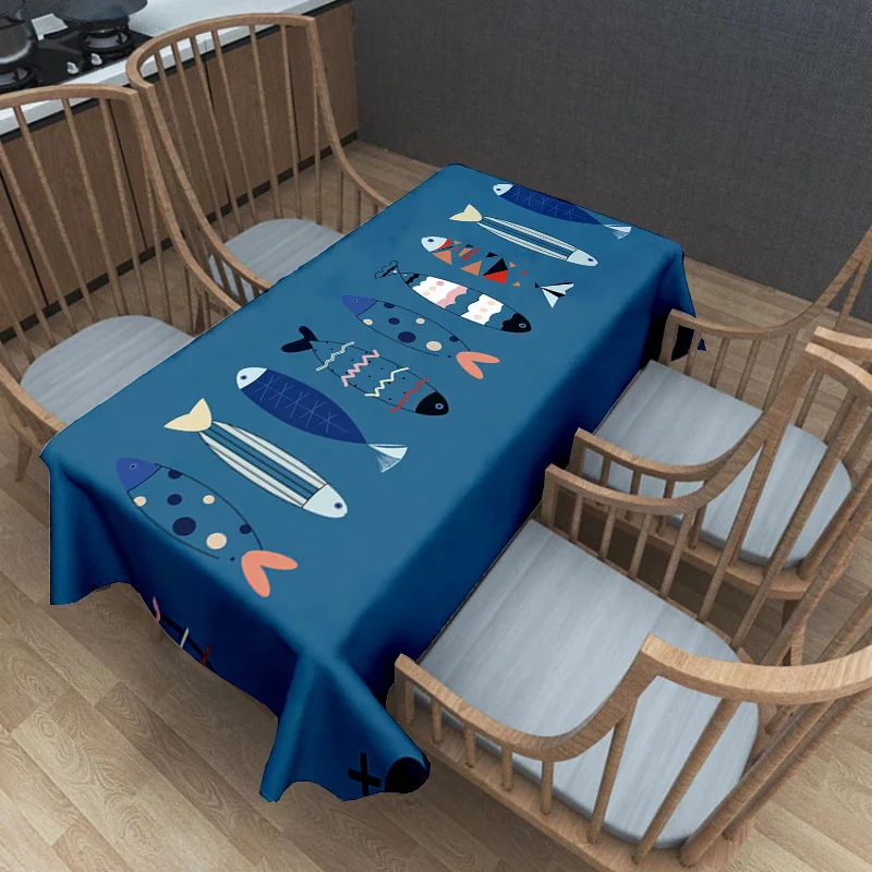 Bohemian Sardine Pattern Tablecloth, Polyester Table Cover with Colorful Fish Design Table Runner Modern Home Decor Accessory