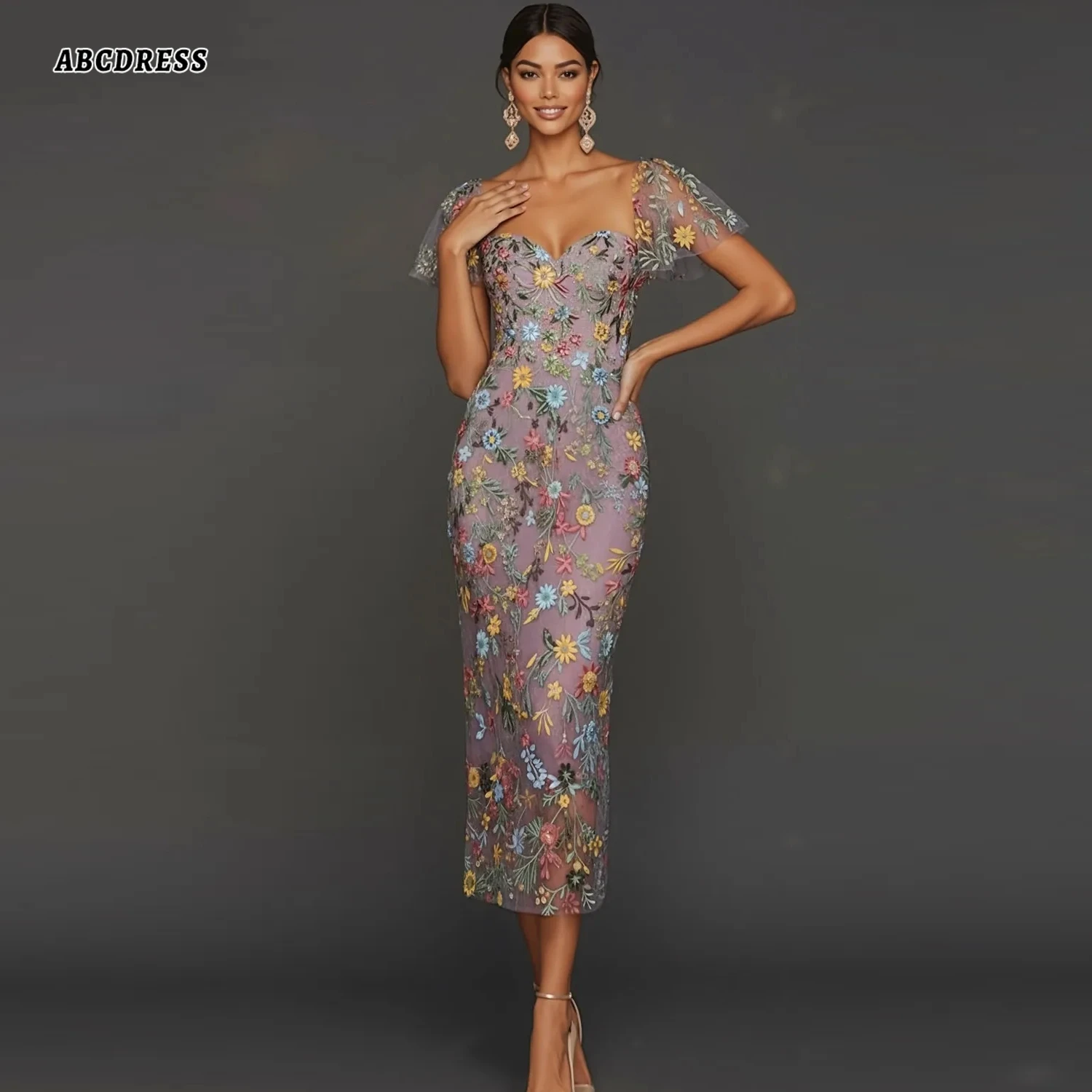 Customized Floral Embroidery Tulle Prom Dress Sweetheart Long Formal Evening Gown Bodycon Wedding Guest Dresses