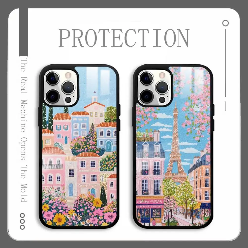 

Pink Girl Oil Painting Art Phone Case For IPhone 17 16 15 14 13 12 11 Pro Max Plus Mini Plus Hard Mirror Surface Protect Funda