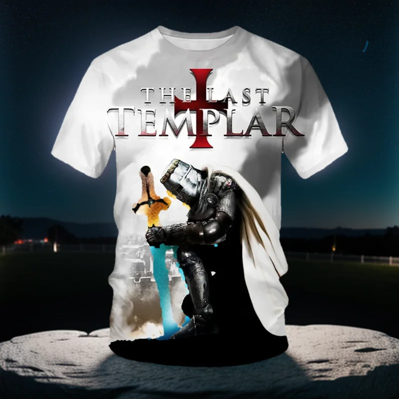 

Knights Templar 3D Printed Men's T-Shirts Fashion Retro Streetwear Y2k Street Tops Summer Cross Pattern Casual Tees Clothing