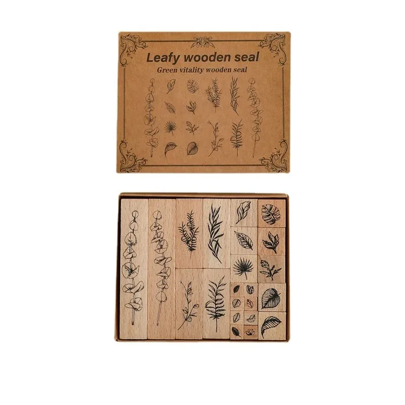 30pcs/set Natural Plants Leaf Flower Wooden  DIY rubber stamp used for making card scrapbooks