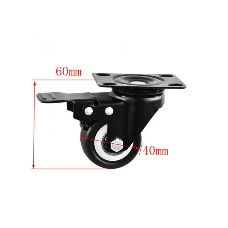 (4 Packs) 1.5 Inch Gold Diamond Caster With Brake Electrophoresis Black Flat Steering Wheel Mobile Furniture