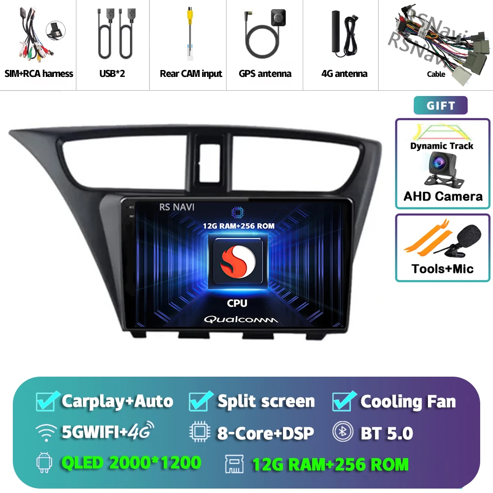 Android 15 Carplay Auto Voor Honda Civic Hatchback 2012 2013 2014 2015 2016 2017 Multimedia Autoradio Speler WIFI + 4G DSP Stereo