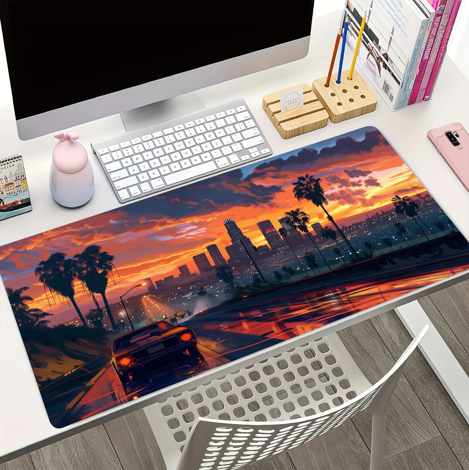 Spiel G-GTA-6 Mauspad Sonnenuntergang Landschaft Große Spieltischmatten XXL Gummi Anti-Rutsch HD Gaming Tastatur Mauspads Lange Schreibtischunterlage