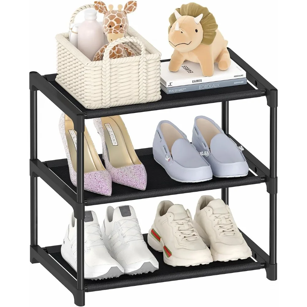 

3 Tier Small Shoe Rack, Narrow Stackable Kids Toddler Adult Shoe Storage Organizer Shelf for Closet Floor Front Door Entrance En