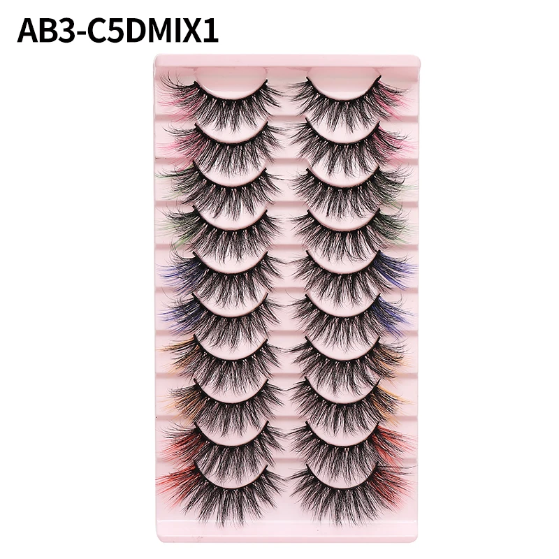 DINGSEN 10 Paar MIX Farbige DD-Curl-Wimpern für Make-up, Kunstnerz-Wimpern, Vollstreifen-Wimpern, Rot, Blau, Grün – Detail 11