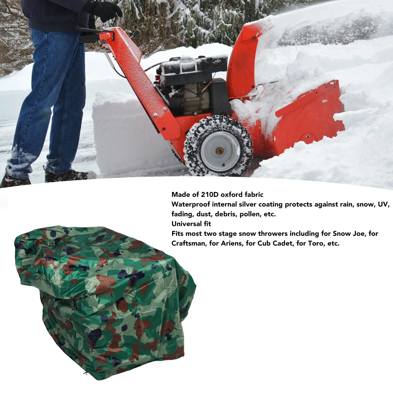 Snow Blower Cover 210D Oxford Cloth Silver Coated Waterproof Windproof UV Sunproof Universal Fit Snow Thrower Cover For Snow Joe