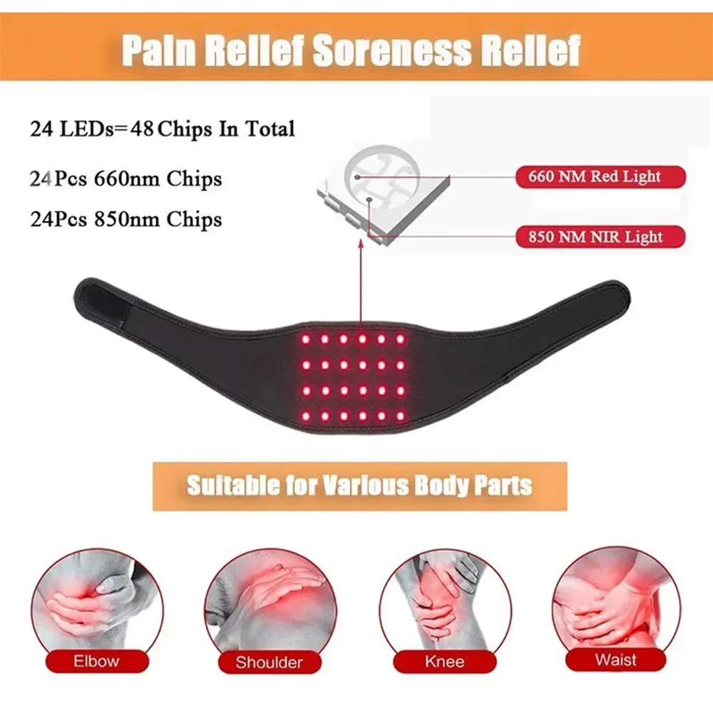 24PCS LED Red Light Belt for Neck,Wrist,Arms,Chin,Waist Relief Fatigue Wearable Wrap Relax Muscle Device USB Plug-in 660&850nm