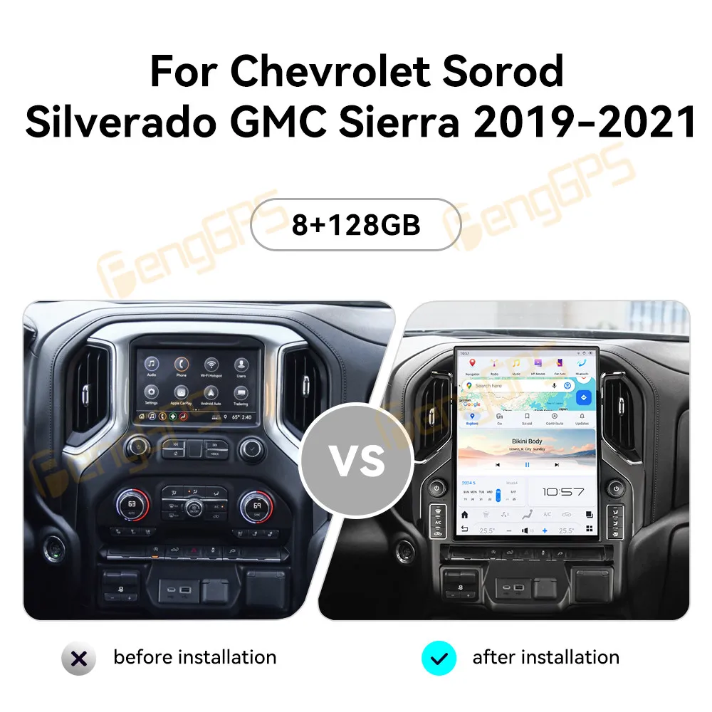 

15.6-дюймовый автомобильный радиоприемник с Android 13 и CarPlay для Chevrolet Sorod Silverado GMC Sierra 2019-2021, сенсорный экран, мультимедийный плеер, навигация