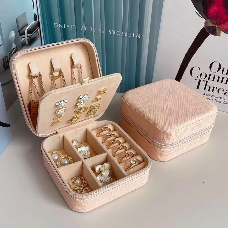 

Hot Selling Double-Layer Portable Storage Box Simple Square Pattern Jewelry Box for Earrings and Rings New Product Packaging
