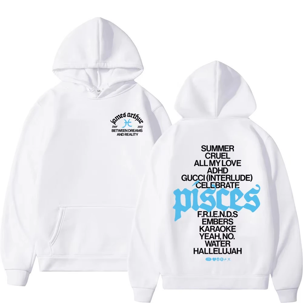 Bluza z kapturem James Arthur The Pisces World Tour 2025 Męska Damska Modna Casualowa Dresowa Bluza z Długim Rękawem Hip-hop Wygodna Odzież Sportowa