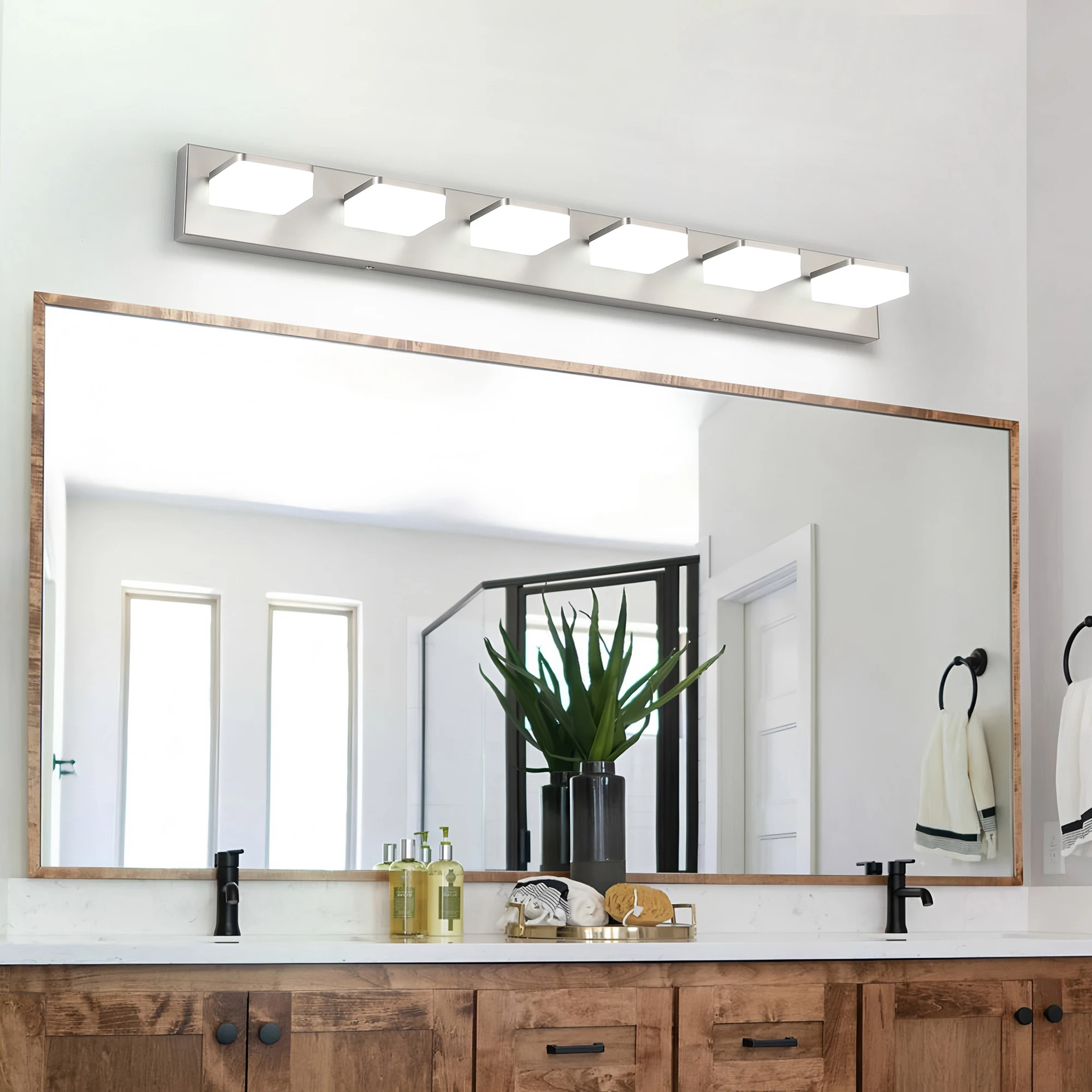 Perlengkapan Kamar Mandi Peredupan LED 6 Lampu 38,98 Inci-5500K 36W Berkabel Keras untuk Ruang Ganti