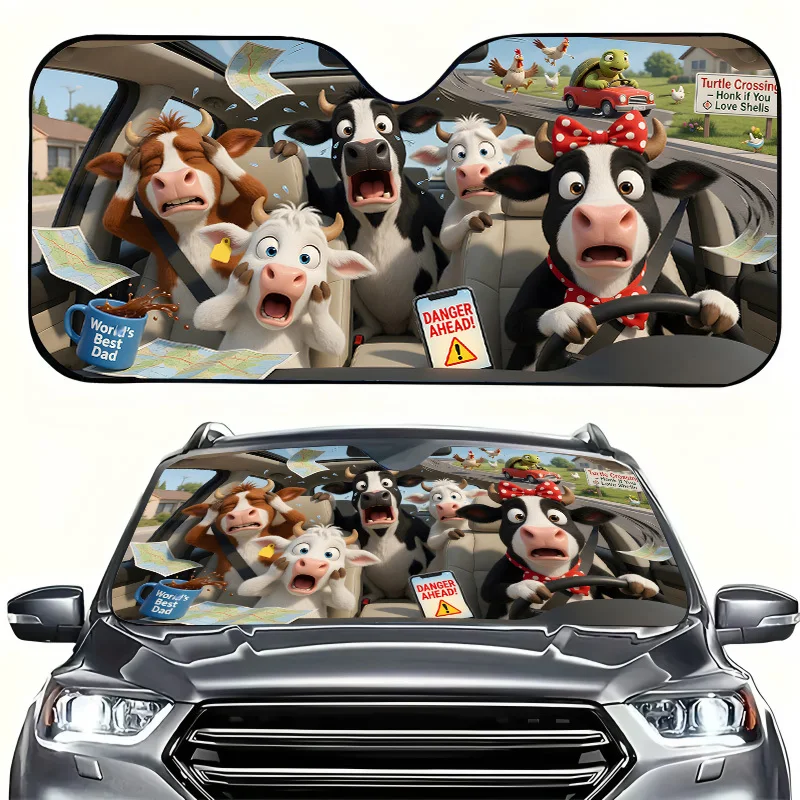 1pc Funny Animal Cow Cartoon Character Car Sun Visor Foldable for Storage Prevents Temperature Rise