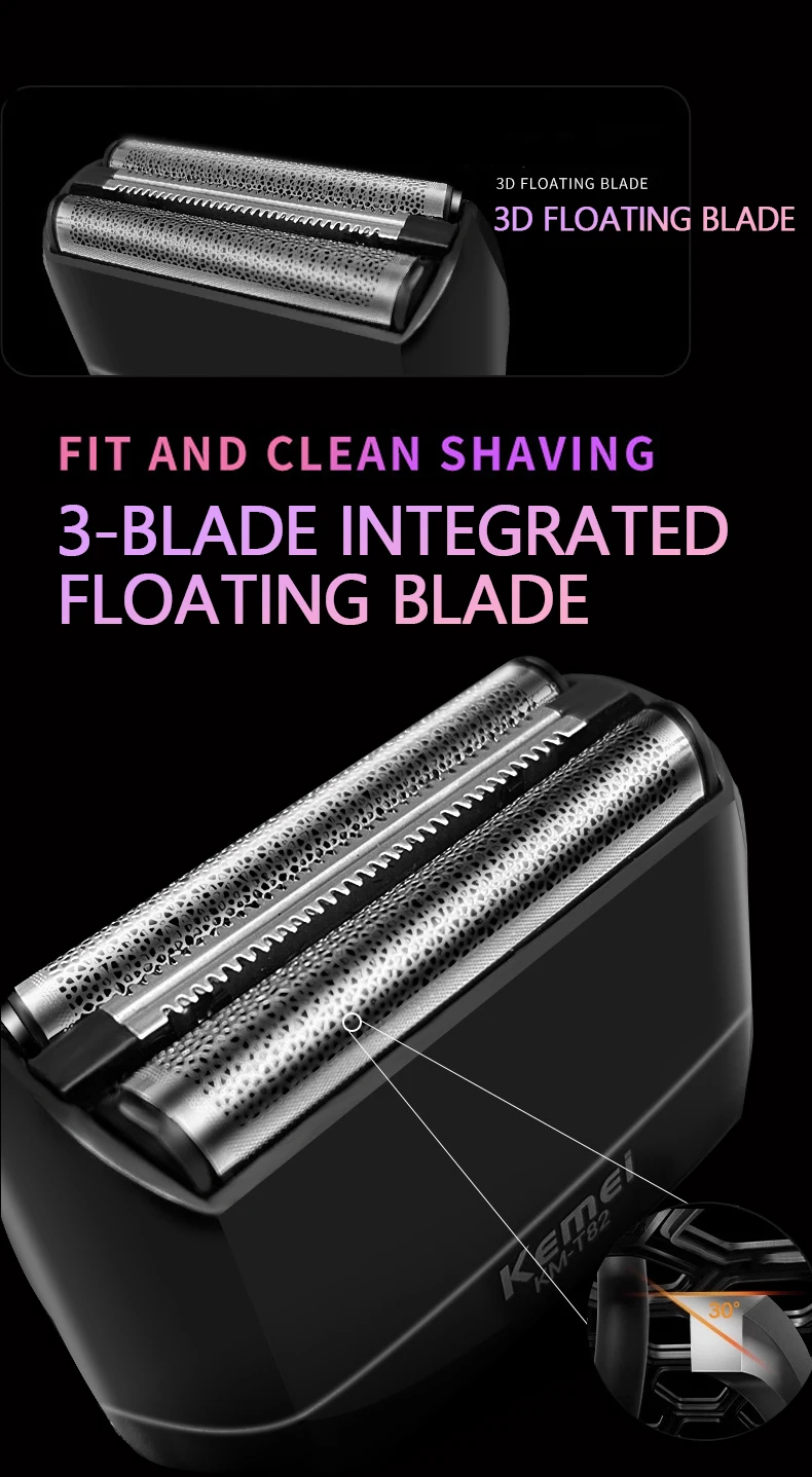 Kemei-T82 Wasserdichter Folienrasierer Elektrorasierer für Herren Gesicht Kompakte Reiserasierer Close Shave Trimmer USB wiederaufladbare Geschenke – Detail 4
