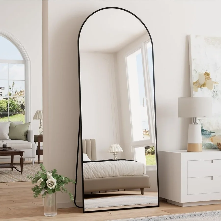 

64"x21" Arched Full Length Mirror Freestading Full Body Floor Mirror Black