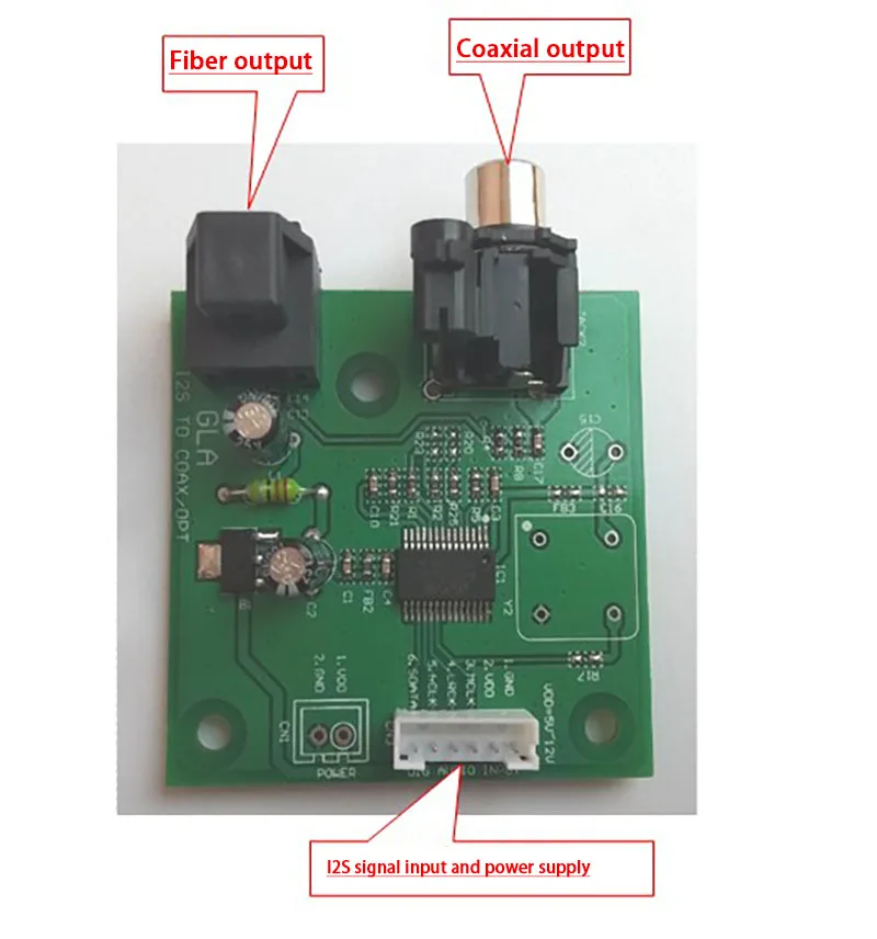 I2S to SPDIF coaxial Fiber output board/IIS input coaxial output support sampling 44.1K~192K I2S to COAX OPT