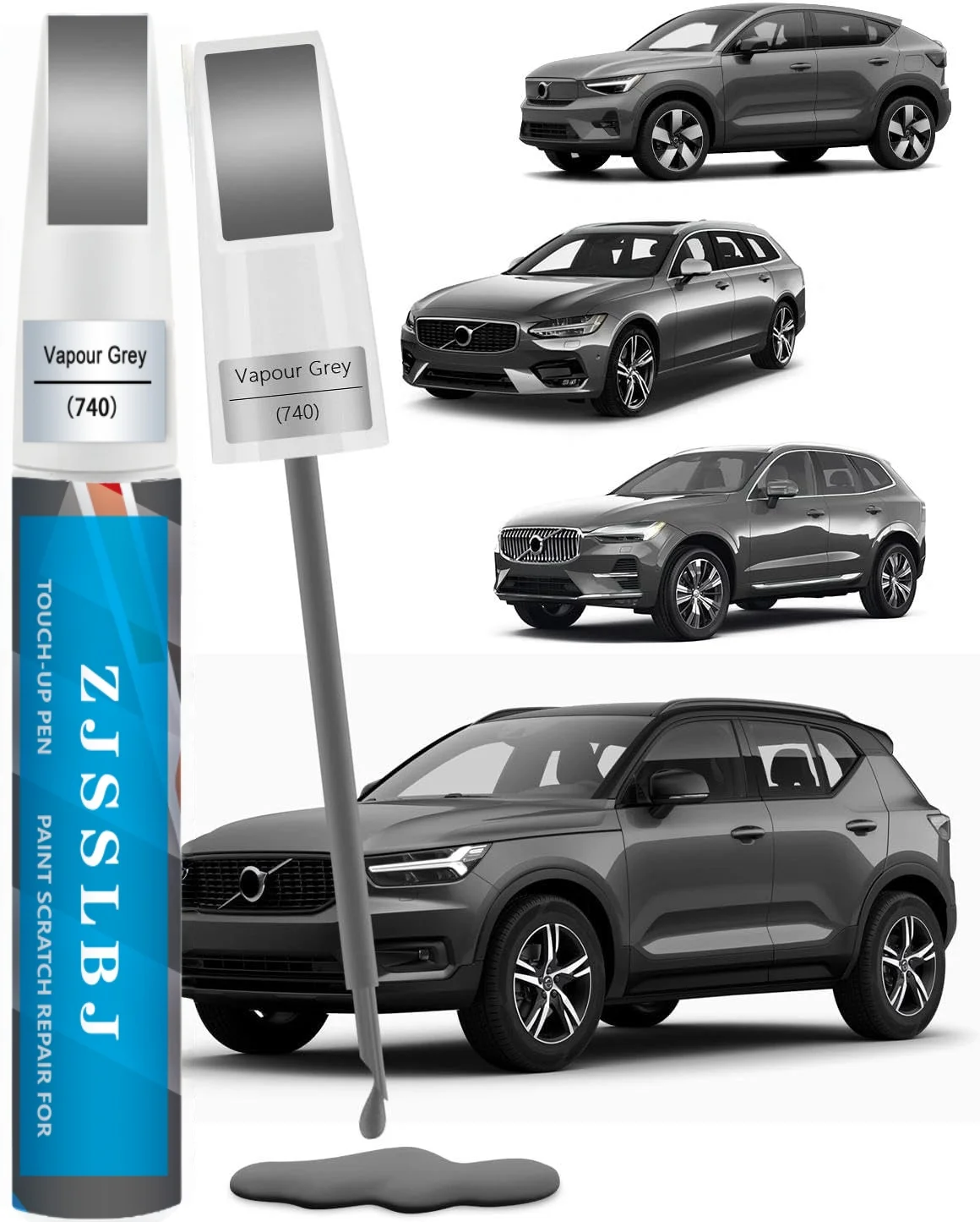 Vapour Grey(740) for Volvo Touch Up Paint, Car Scratch Remover for Nicks and Chips Repair, 2-In-1 Quick & Easy Fix Car Scratch R