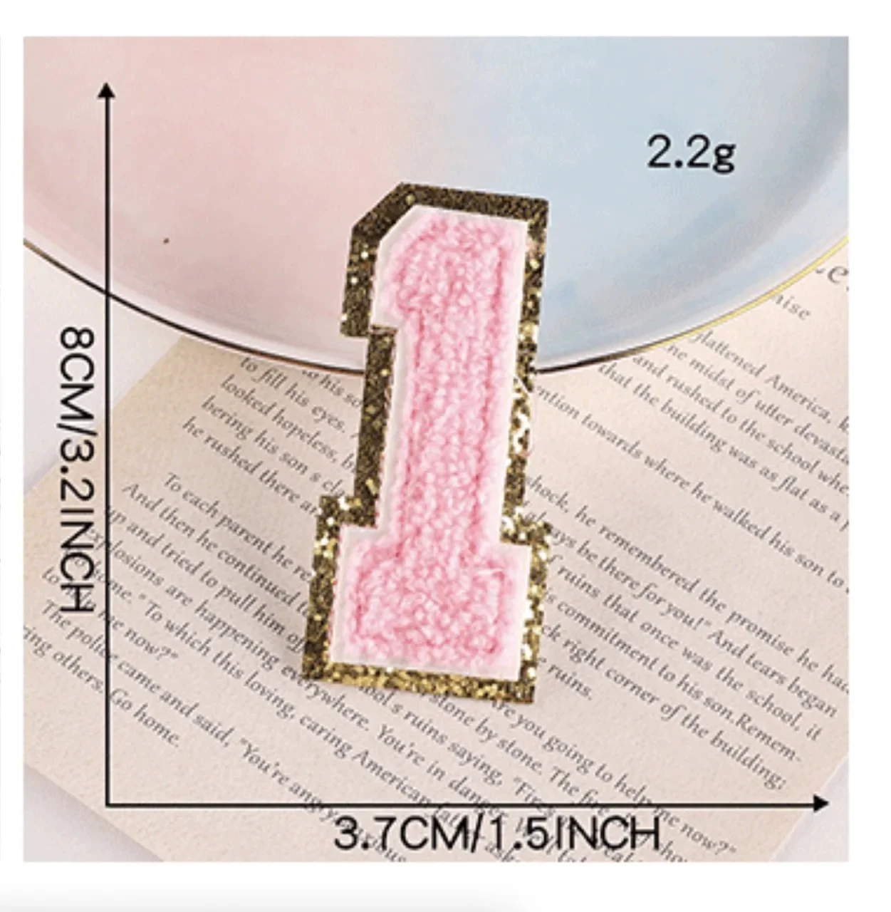 1pcs 8CM Pink Chenille Number Patches Iron on Towel Embroidered Felt Glitter Sequins Heat Adhesive DIY Accessory