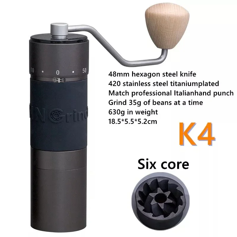 Kingrinder K4 /K6 Manual Coffee Grinder Portable Mill 420 Stainless Steel 48mm Stainless Steel Titanium Plating Burr