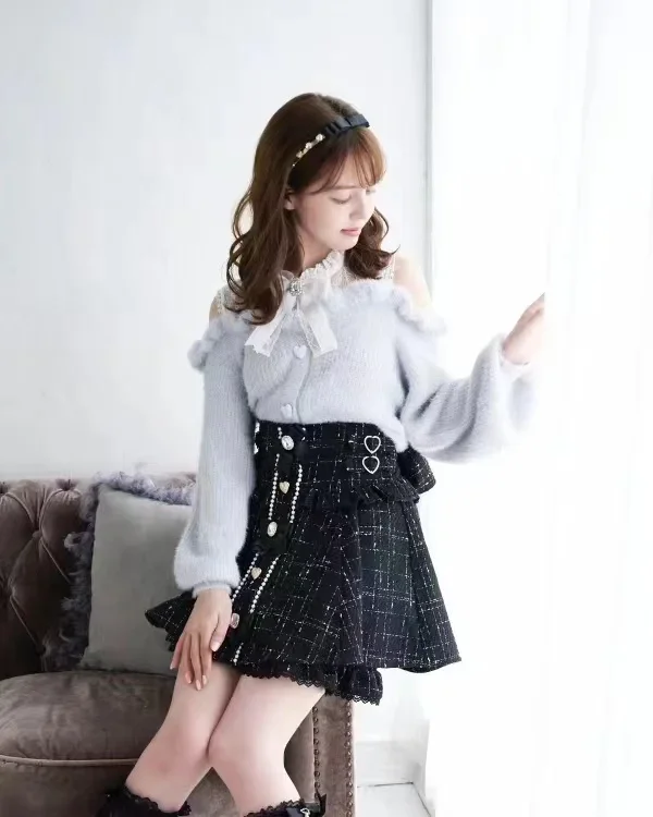 Japanese Mine Mass-Produced Woolen Safety Pants Suspender Skirt for Women Lolita Sweet Cute Girls Short Skirt A- Line Mini Skirt