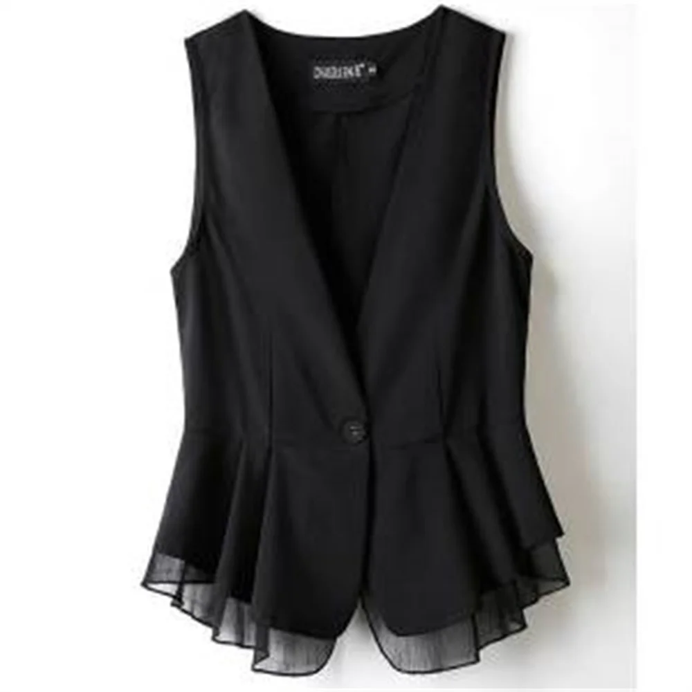 2024 Spring Summer Women's New Chiffon Vest Thin Short Sleeveless Vest Waistcoat Female Korean Slim And Slim Cardigan Black Vest