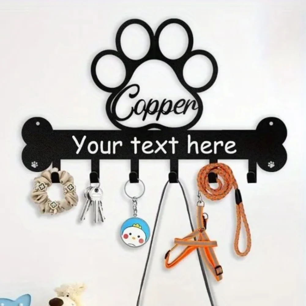 Custom Dog Leash Holder Wall Mount with Personalized Name Metal Key Rack Hooks Dog Storage Organizer for Farmhouse Gifts Decor